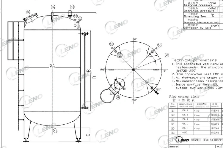 Leno Factory Price 50L to 30000L Sanitary Vat Food Grade Liquid Storing Vessel Quality Customized Drum Jacketed Insulated Stainless Steel Storage Tank